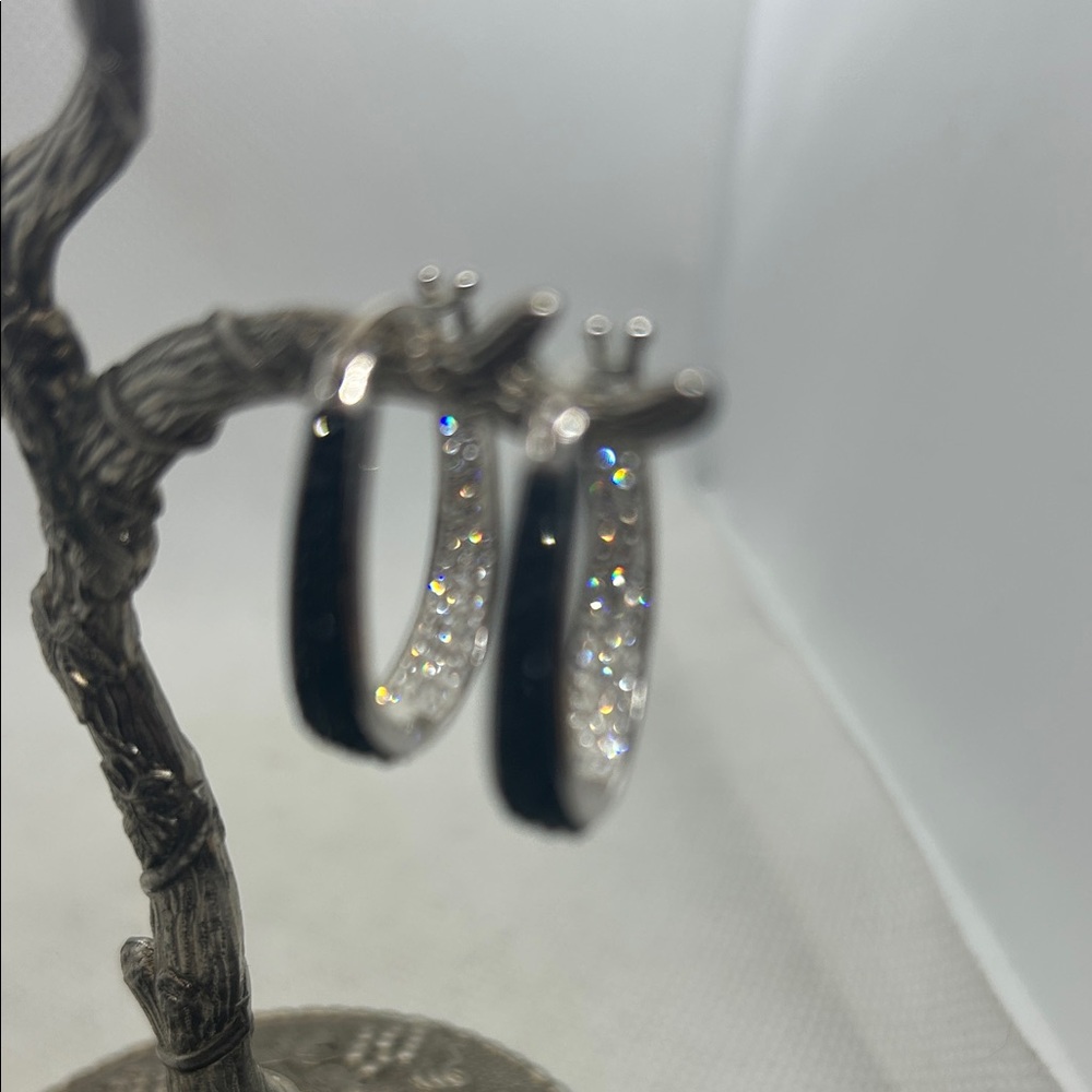 NWOT Australian Crystal Elegant Silver and Black Hoop Earrings - Picture 7 of 7
